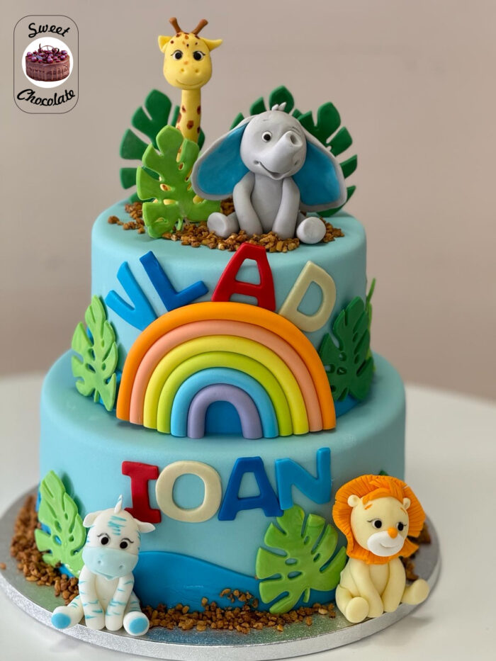 Tort Baietei Animalute si Curcubeu