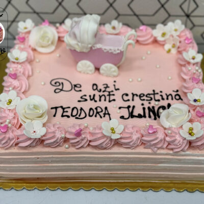 Tort Botez Fetite Carucior si Floricele Roz